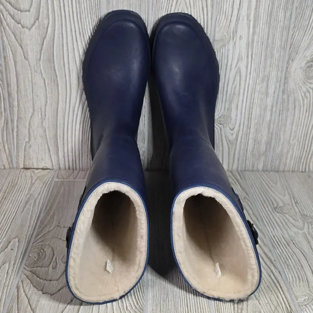 EMU Australia Nelson Navy Blue Marine Sheepskin Lined Rain Boots Womens 8